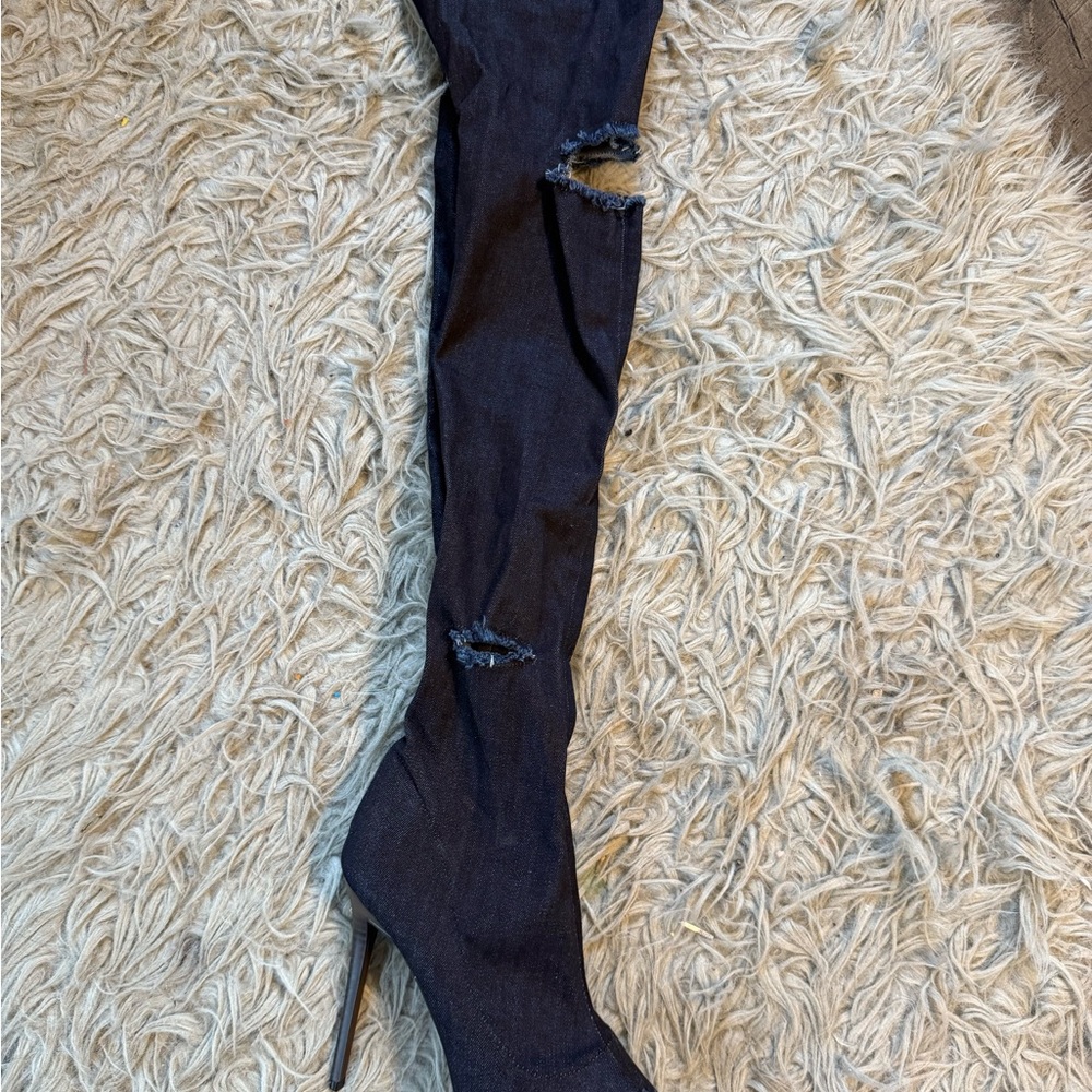 Nazara Black Over-the-Knee Boots with Distressed Detail